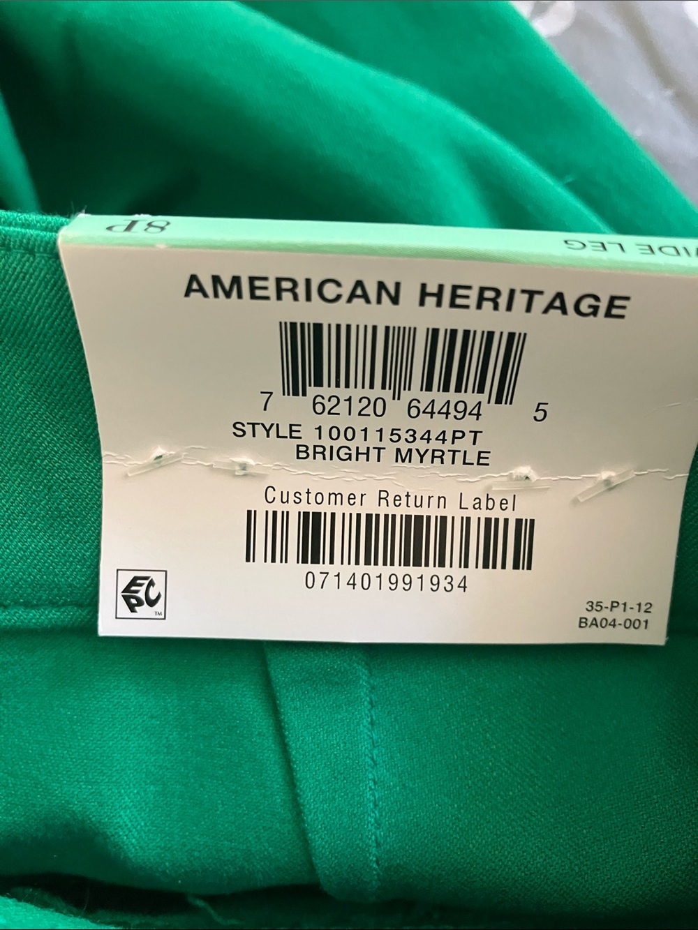 CHARTER CLUB American Heritage Green Wide Leg Pants Gold Buttons Size 8P NWT - Picture 12 of 12